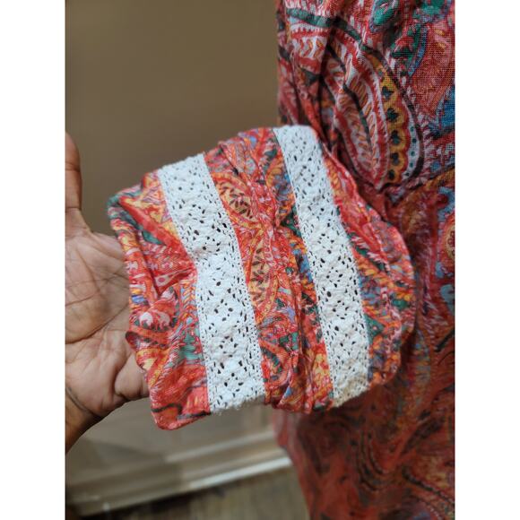 Ruby Rd Blouse Women's Large Multicolor Paisley Print Long Sleeve Tunic Top - Picture 10 of 14